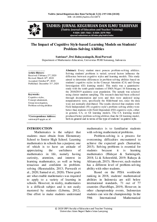 (PDF) The Impact of Cognitive Style-based Learning Models on Students ...