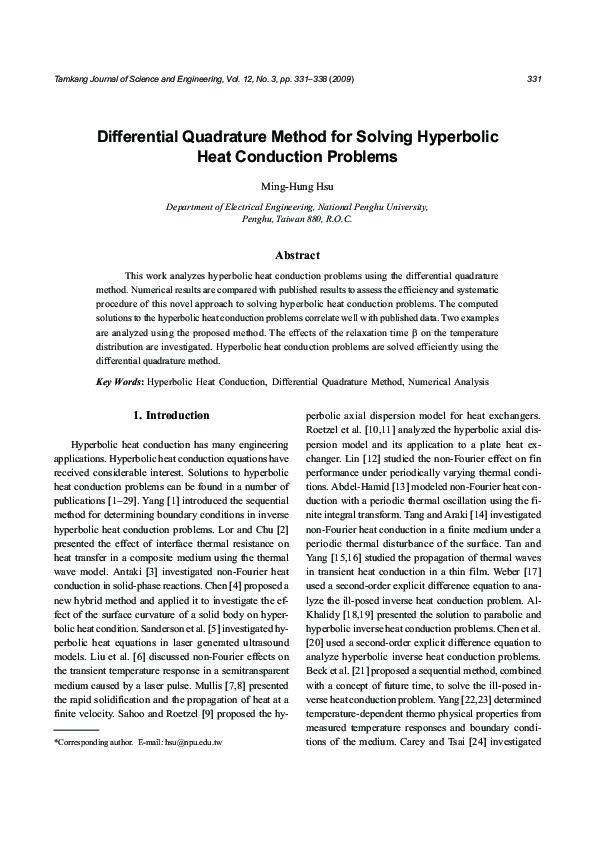 (PDF) Differential Quadrature Method for Solving Hyperbolic Heat ...