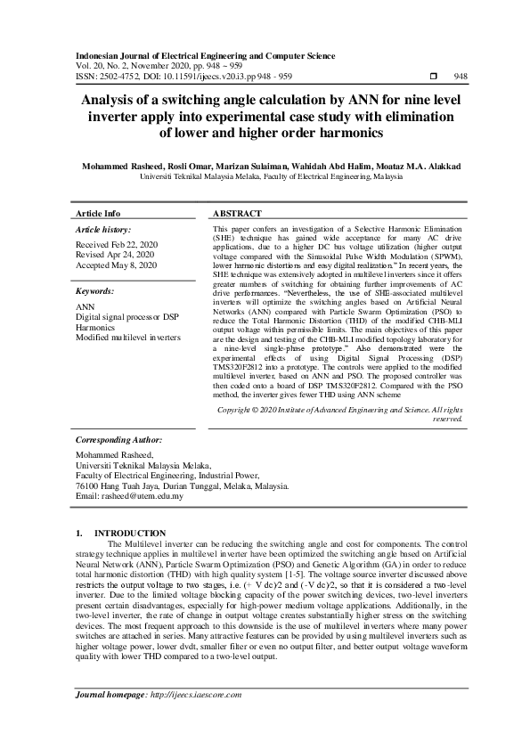 (PDF) Analysis of a switching angle calculation by ANN for nine level ...