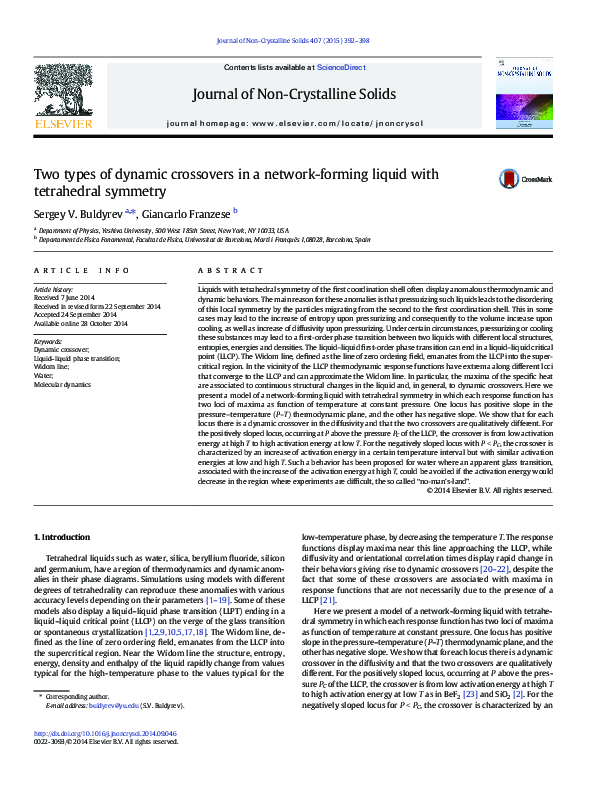 (PDF) Two types of dynamic crossovers in a network-forming liquid with ...