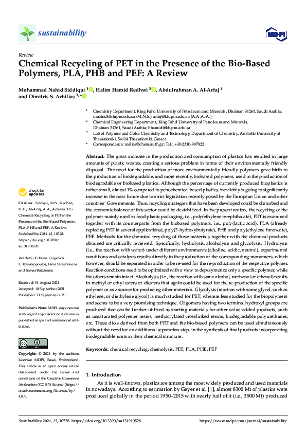 (PDF) Chemical Recycling of PET in the Presence of the Bio-Based ...