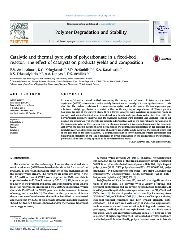 (PDF) Catalytic and thermal pyrolysis of polycarbonate in a fixed-bed ...