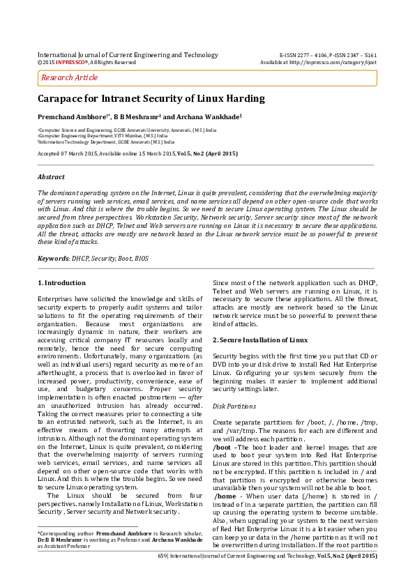 (PDF) Carapace for Intranet Security of Linux Harding