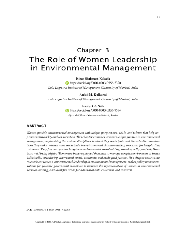 (PDF) The Role of Women Leadership in Environmental Management
