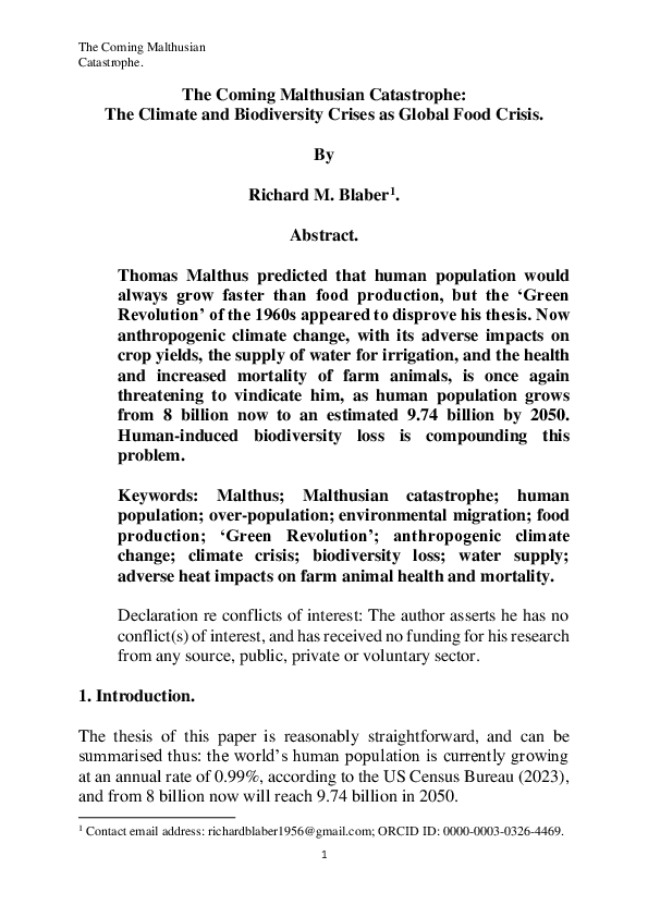 (PDF) The Coming Malthusian Catastrophe: The Climate and Biodiversity ...