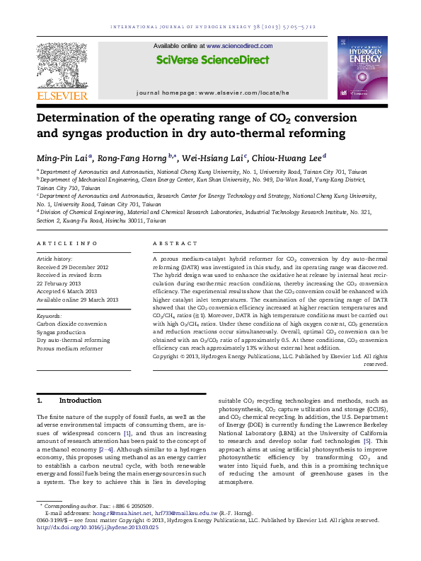 (PDF) Determination of the operating range of CO2 conversion and syngas ...