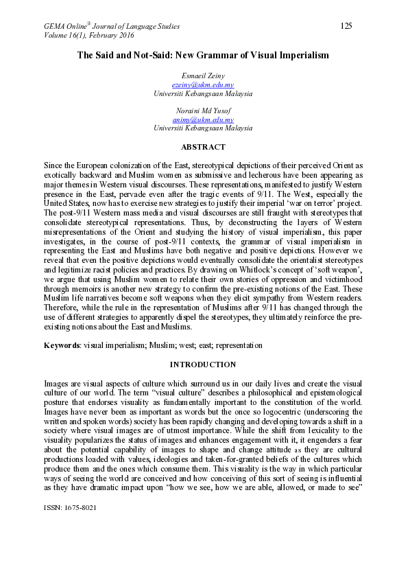 (PDF) The Said and Not-Said: New Grammar of Visual Imperialism