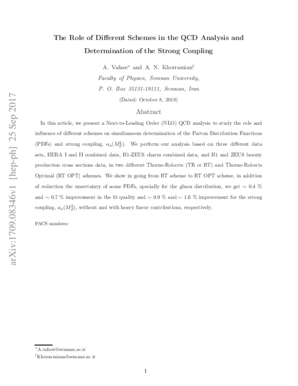 (PDF) The role of different schemes in the QCD analysis and ...