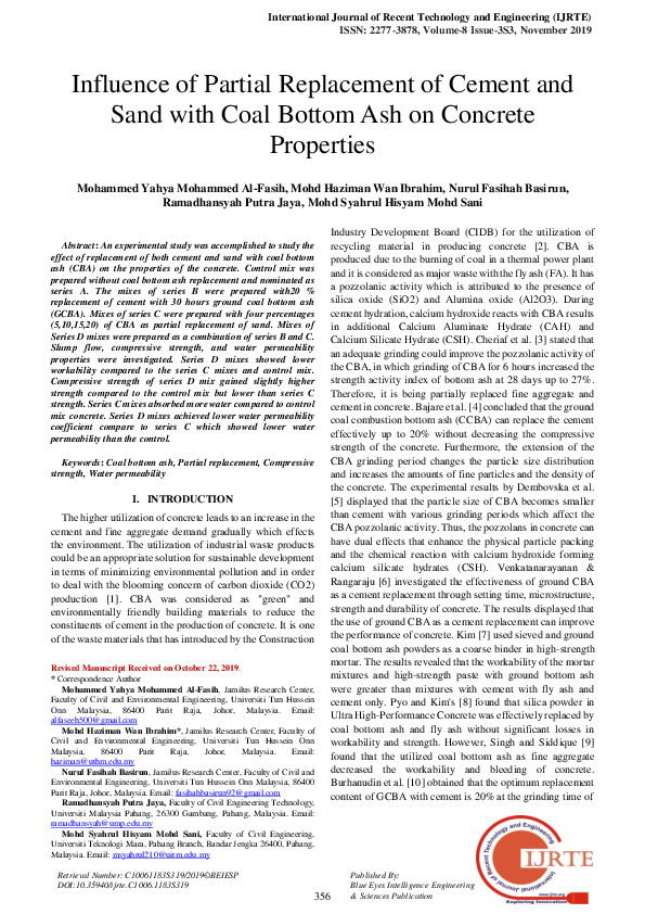 (PDF) Influence of Partial Replacement of Cement and Sand with Coal ...