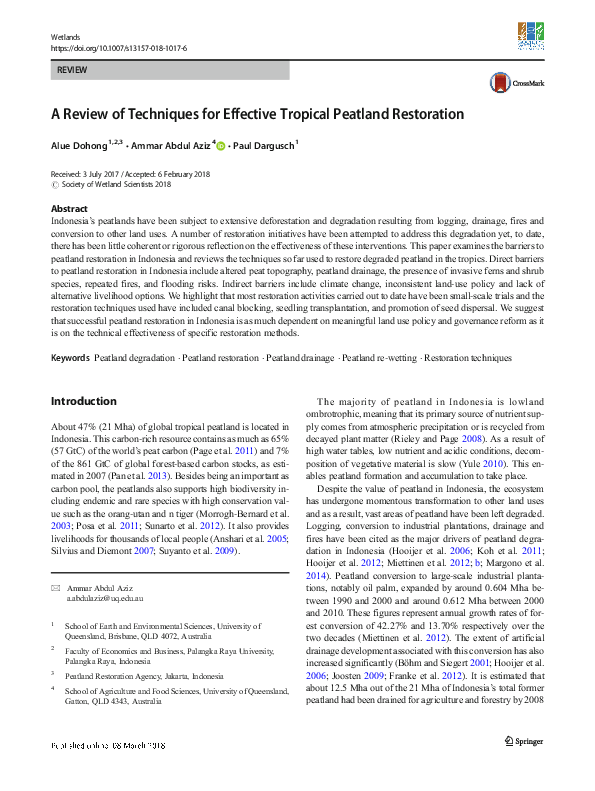 (PDF) A Review of Techniques for Effective Tropical Peatland Restoration