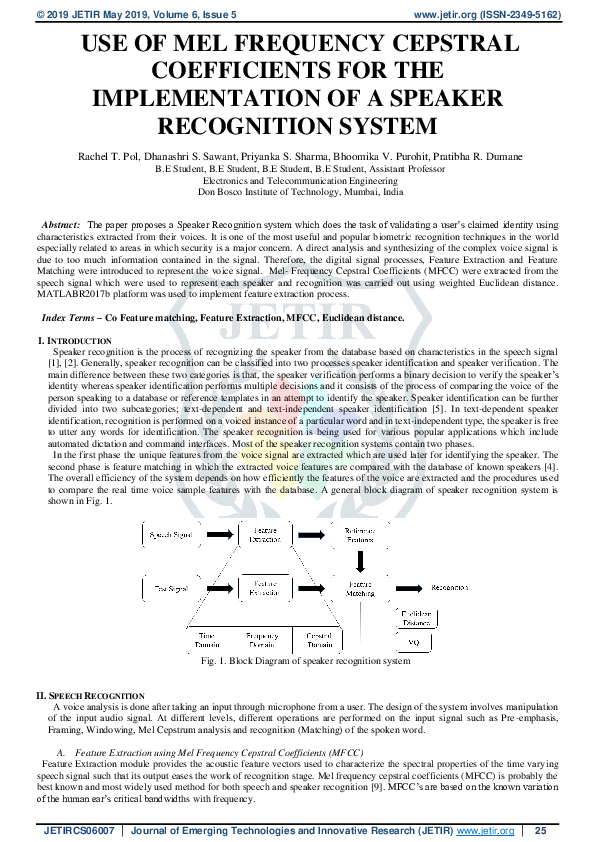 (PDF) Use of Mel Frequency Cepstral Coefficients for the Implementation ...