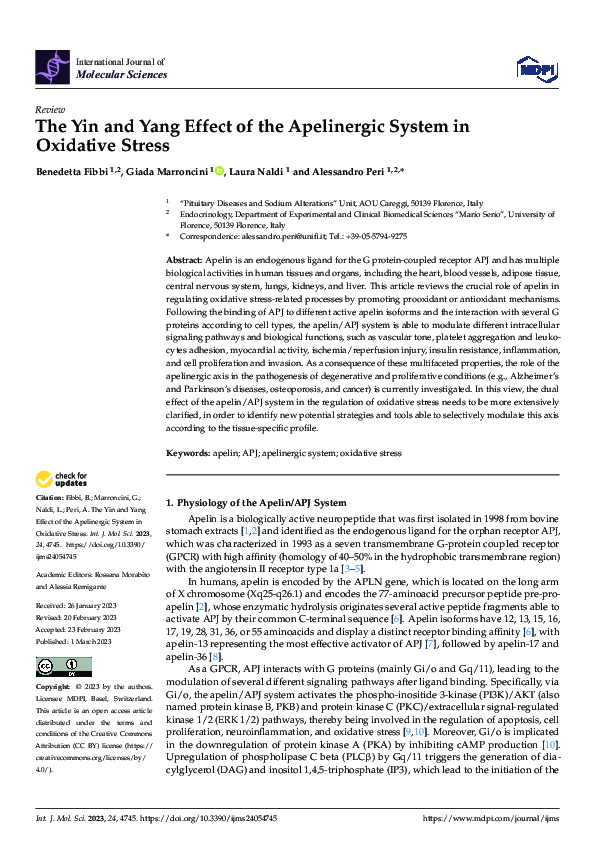(PDF) The Yin and Yang Effect of the Apelinergic System in Oxidative Stress