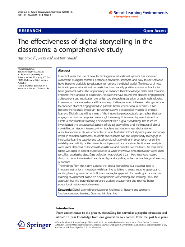 (PDF) The Effectiveness of Digital Storytelling in the Classrooms: A ...