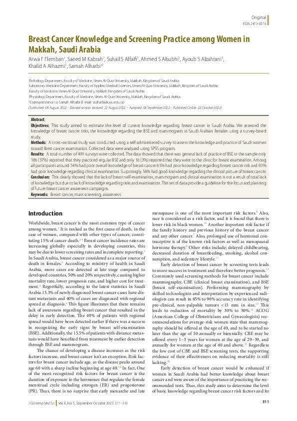 (PDF) Breast Cancer Knowledge and Screening Practice among Women in ...