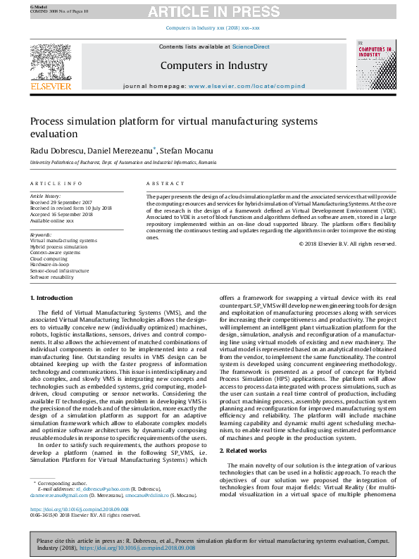 (PDF) Process simulation platform for virtual manufacturing systems ...