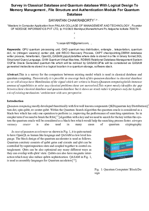 (PDF) Survey in Classical Database and Quantum database With Logical ...