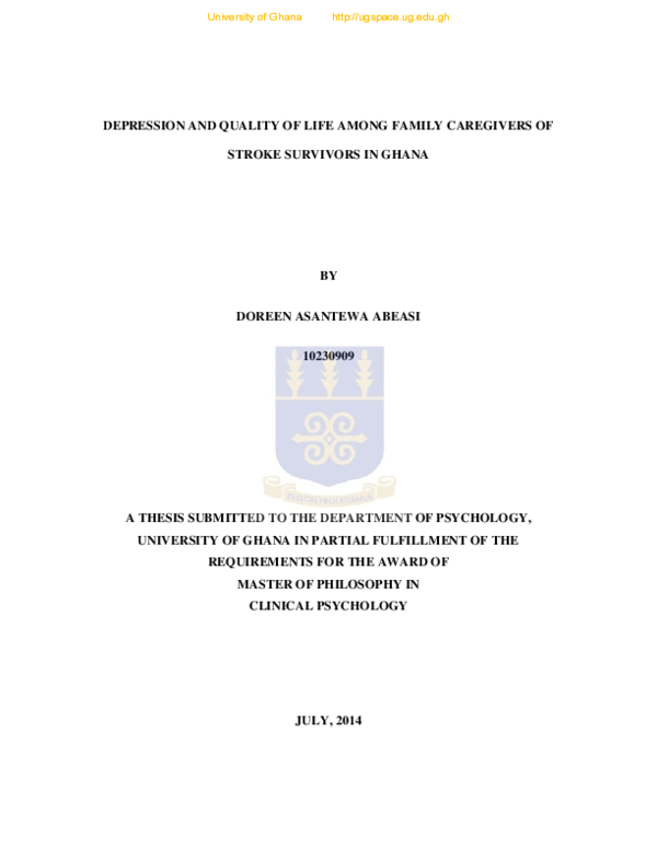 (PDF) Depression and Quality of Life Among Family Caregivers of Stroke ...