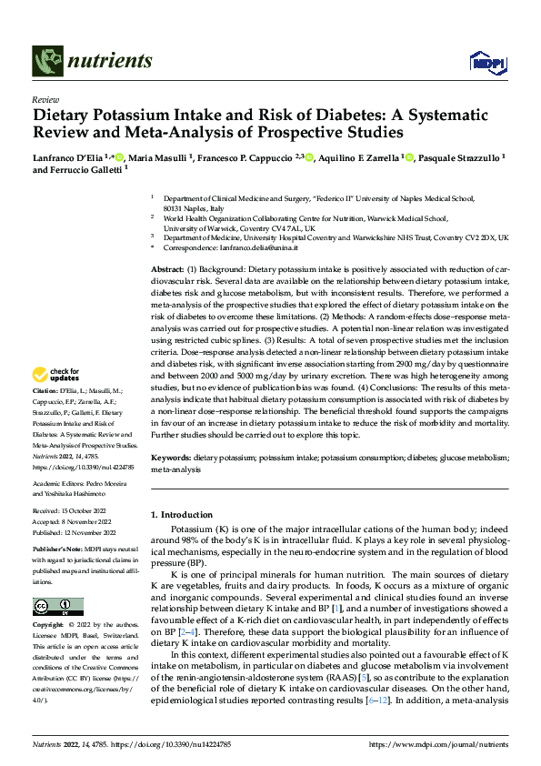(PDF) Dietary Potassium Intake and Risk of Diabetes: A Systematic ...