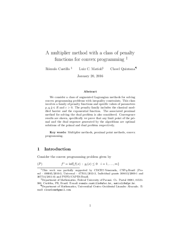 (PDF) A multiplier method with a class of penalty functions for convex ...