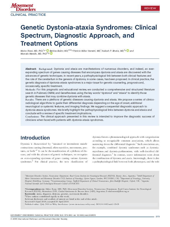 (PDF) Genetic Dystonia‐ataxia Syndromes: Clinical Spectrum, Diagnostic ...
