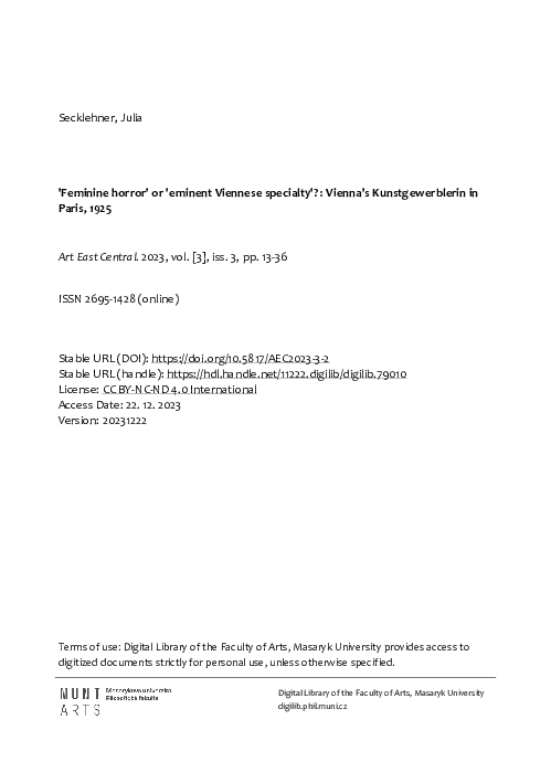 'Feminine horror' or 'eminent Viennese specialty'? Vienna's Kunstgewerblerin in Paris, 1925