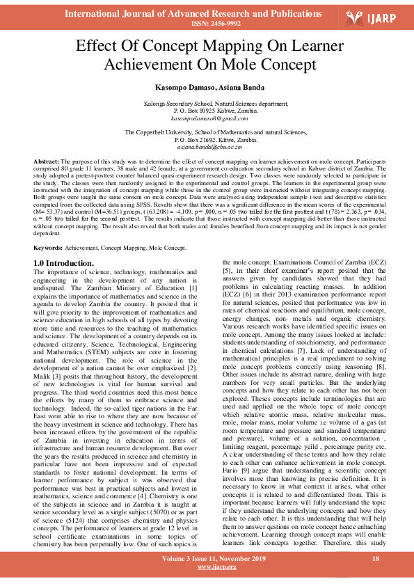 (PDF) Effect Of Concept Mapping On Learner Achievement On Mole Concept