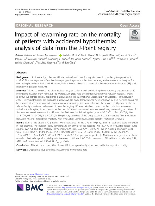 (PDF) Impact of rewarming rate on the mortality of patients with ...