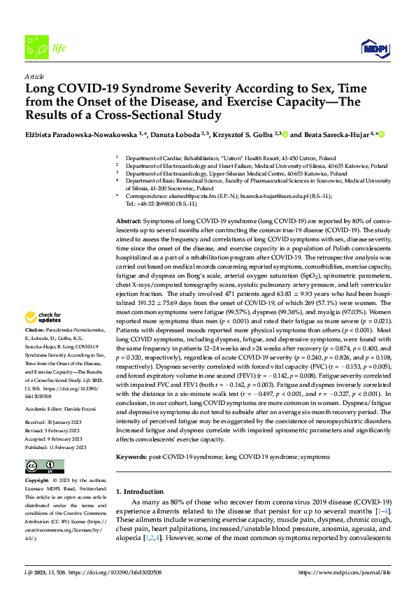 (PDF) Long COVID-19 Syndrome Severity According to Sex, Time from the ...