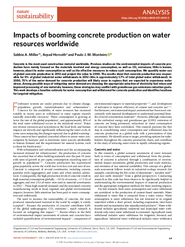 (PDF) Impacts of booming concrete production on water resources worldwide