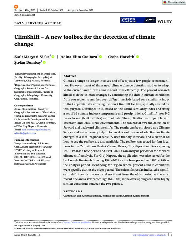 (PDF) ClimShift -A new toolbox for the detection of climate change