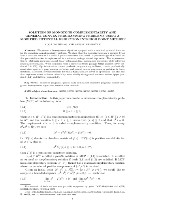 (PDF) Solution of Monotone Complementarity and General Convex ...