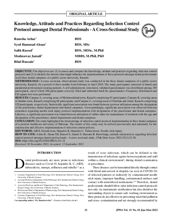 (PDF) Knowledge, Attitude and Practices Regarding Infection Control ...