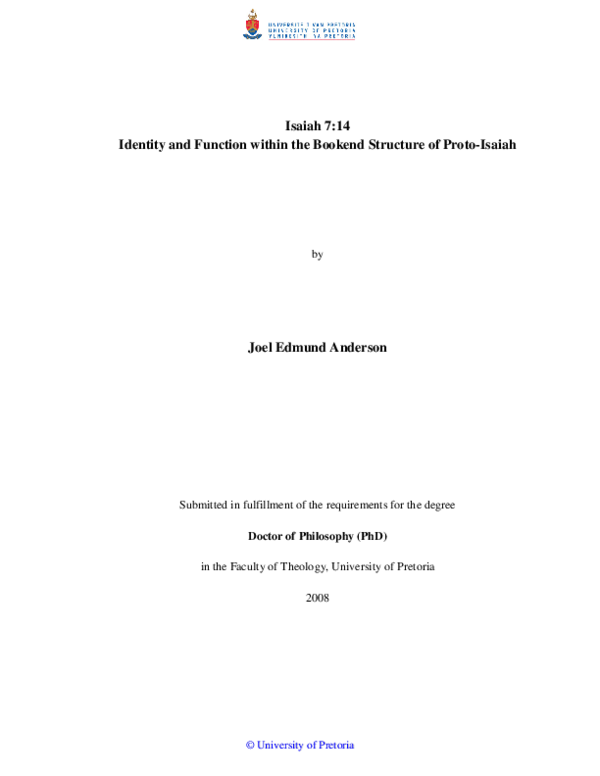 PDF) Isaiah 7:14 - Identity and function within the bookend