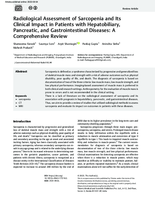(PDF) Radiological Assessment of Sarcopenia and Its Clinical Impact in ...