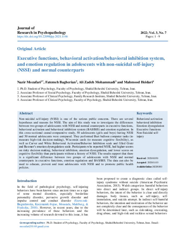 (PDF) Executive functions, behavioral activation/behavioral inhibition ...