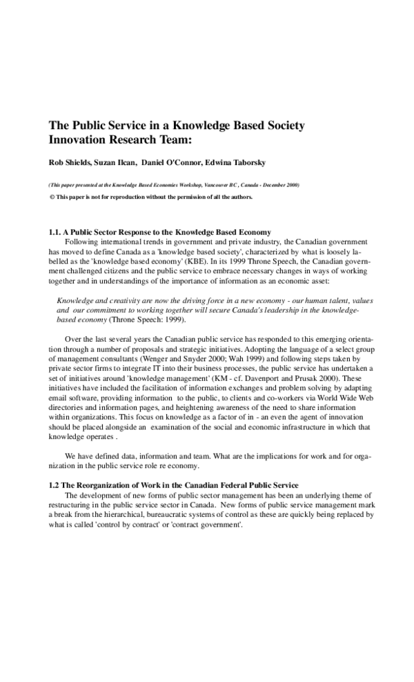 (PDF) The Public Service in a Knowledge Based Society Innovation ...