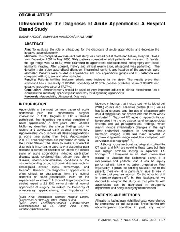 (PDF) Ultrasound for the Diagnosis of Acute Appendicitis : A Hospital ...