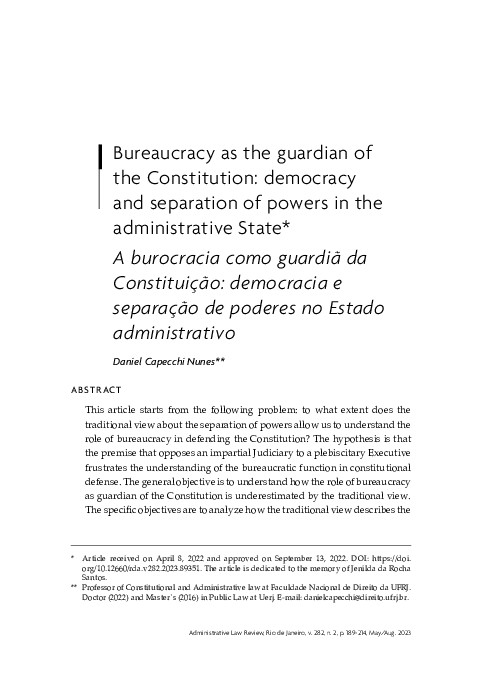 (PDF) Bureaucracy as the guardian of the Constitution: democracy and ...