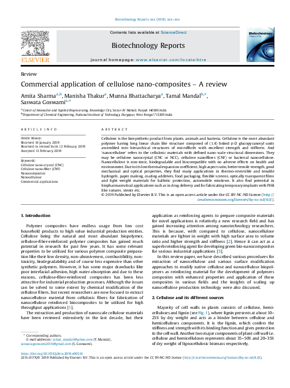 (PDF) Commercial application of cellulose nano-composites – A review