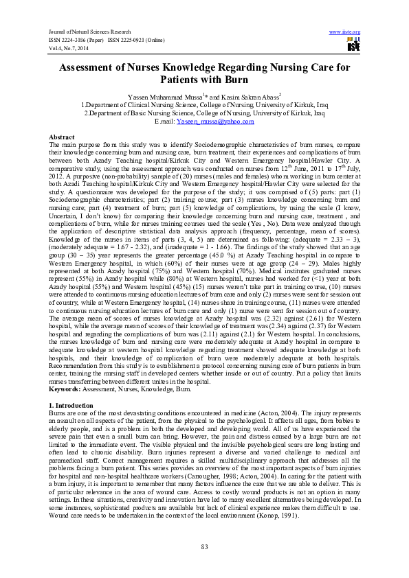 (PDF) Assessment of Nurses Knowledge Regarding Nursing Care for ...