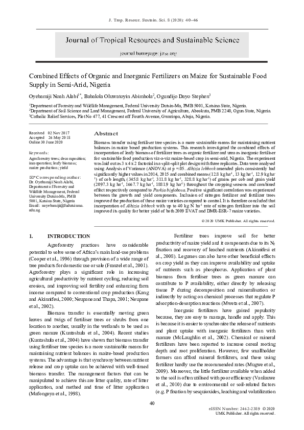 (PDF) Combined Effects of Organic and Inorganic Fertilizers on Maize ...