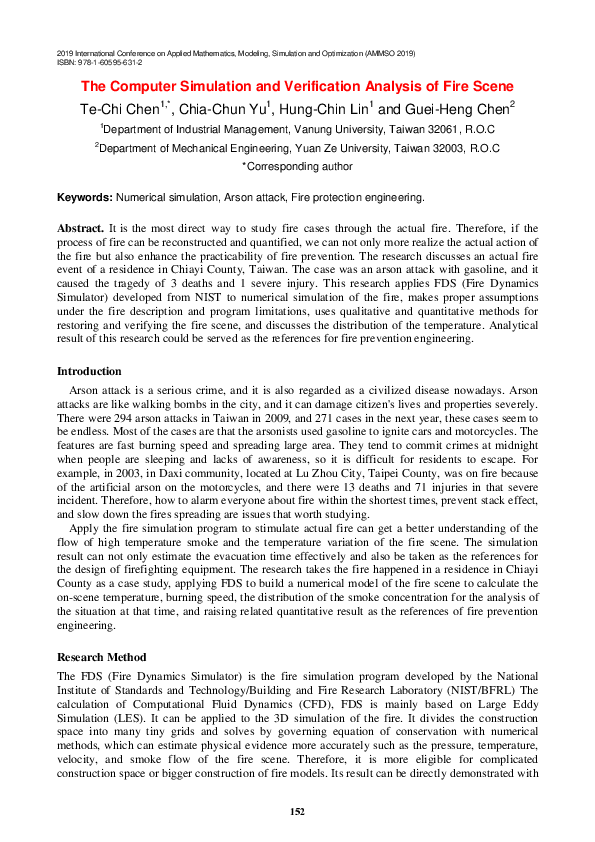 (PDF) The Computer Simulation and Verification Analysis of Fire Scene