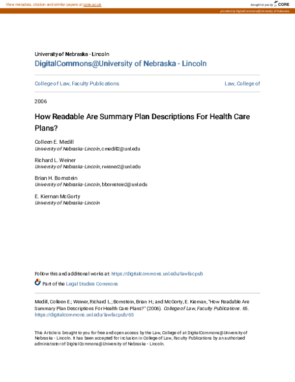 (PDF) How Readable are Summary Plan Descriptions for Health Care Plans?