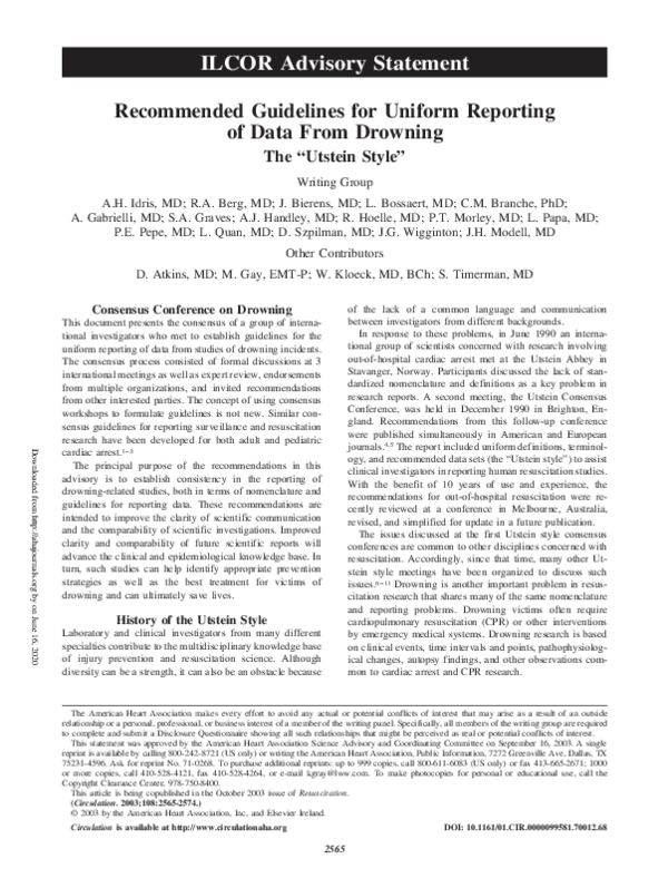 (PDF) Recommended Guidelines for Uniform Reporting of Data From Drowning