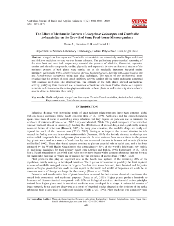 (PDF) The Effect of Methanolic Extracts of Anogeissus Leiocarpus and ...