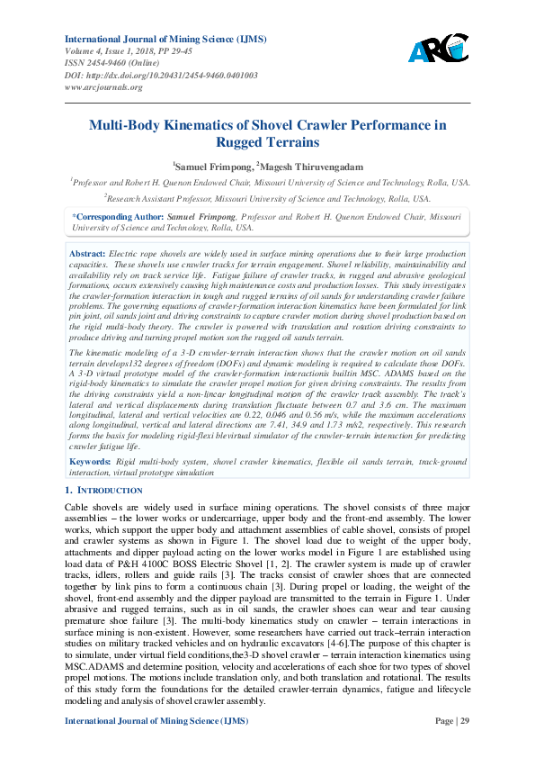 (PDF) Multi-Body Kinematics of Shovel Crawler Performance in Rugged ...