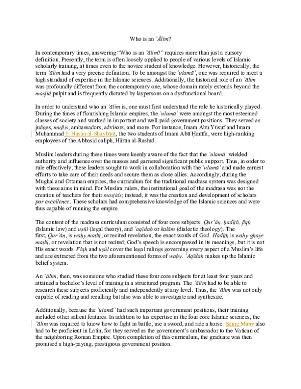 (DOC) Edited Who is an 'alim — Final (1)