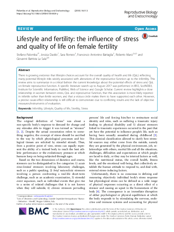 (PDF) Lifestyle and fertility: the influence of stress and quality of ...