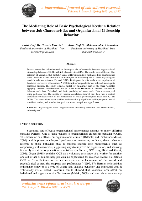(PDF) The Mediating Role of Basic Psychological Needs in Relation ...