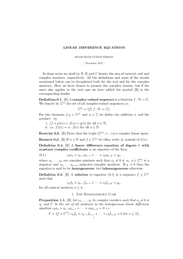 (PDF) Linear Difference Equations